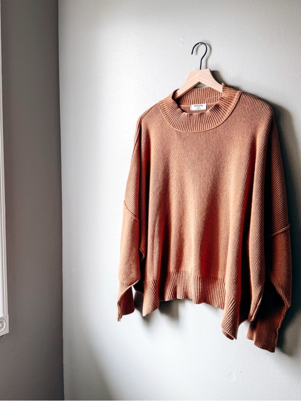 Zenana Ribbed Knit Sweater Rust Oversized Cropped Pullover XS